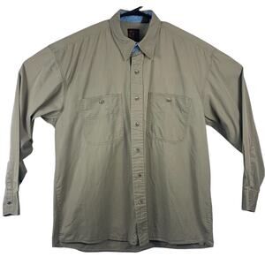 Haggar Casuals Button Up Shirt Men's Large Brown Denim-Lined Collar 90's VTG